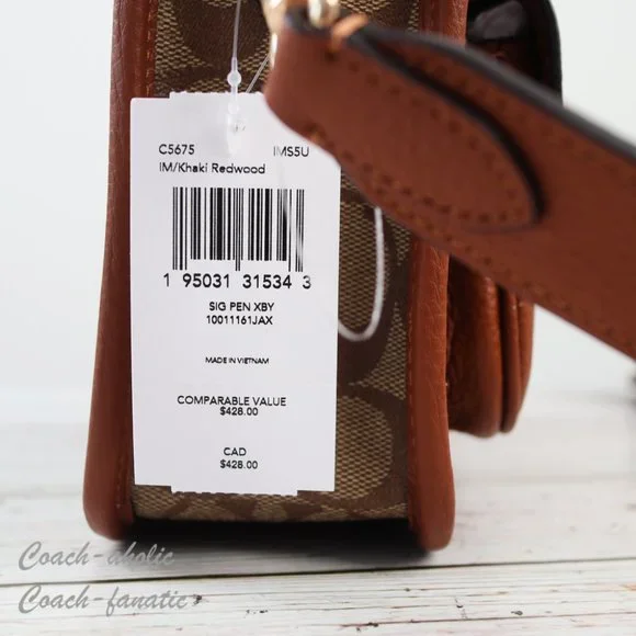 NWT Coach C5675 Pennie Crossbody With Coin Case In Signature Canvas Khaki - Picture 5 of 15